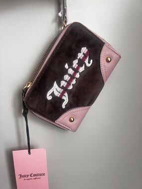 Juicy Couture Brown Suede and Pink Leather Zip Wallet